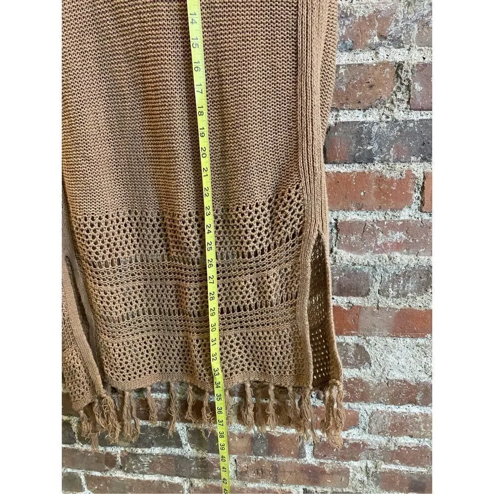 OLD NAVY Y2K Brown Bohemian Crochet with Fringe Sleeveless Sweater Wrap Size XS